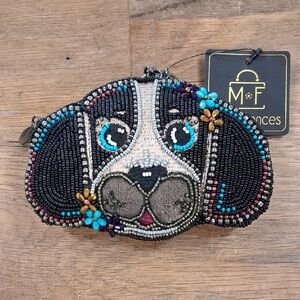 Mary Frances Beaded Dog Face Clutch - Black, Blue, and Silver